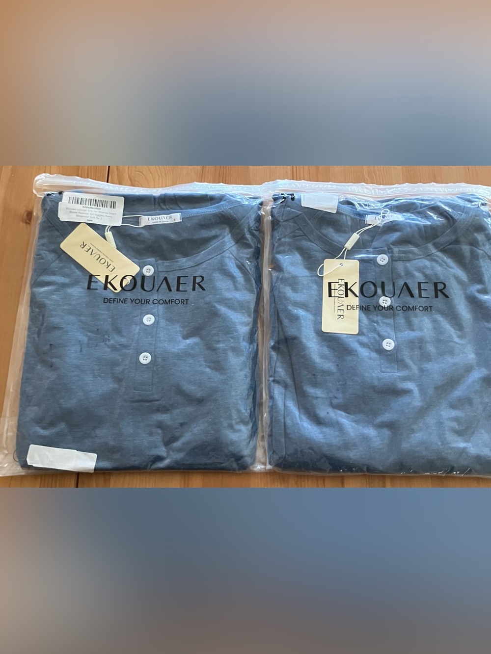 NEW Lot of 2 Ekouaer Blue Henley Short Sleeve Loungewear w/Jogger Pants Sz L & S